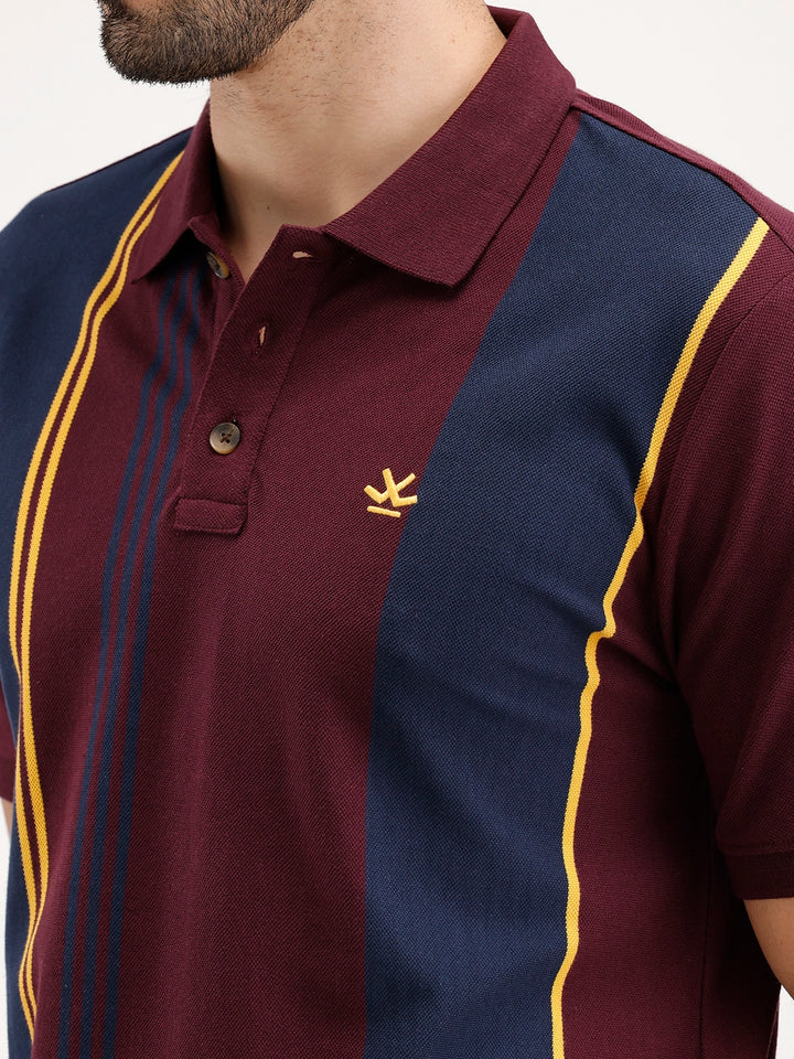 Slim Fit Pannel Printed Polo T-Shirt | Maroon
