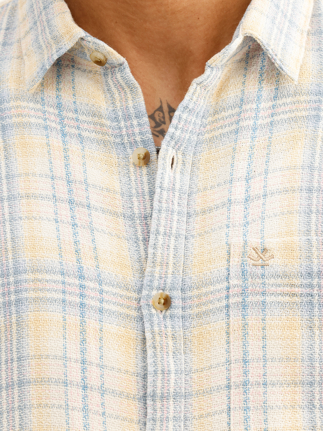 Slim Fit Checkered Full Sleeve Shirt | Beige