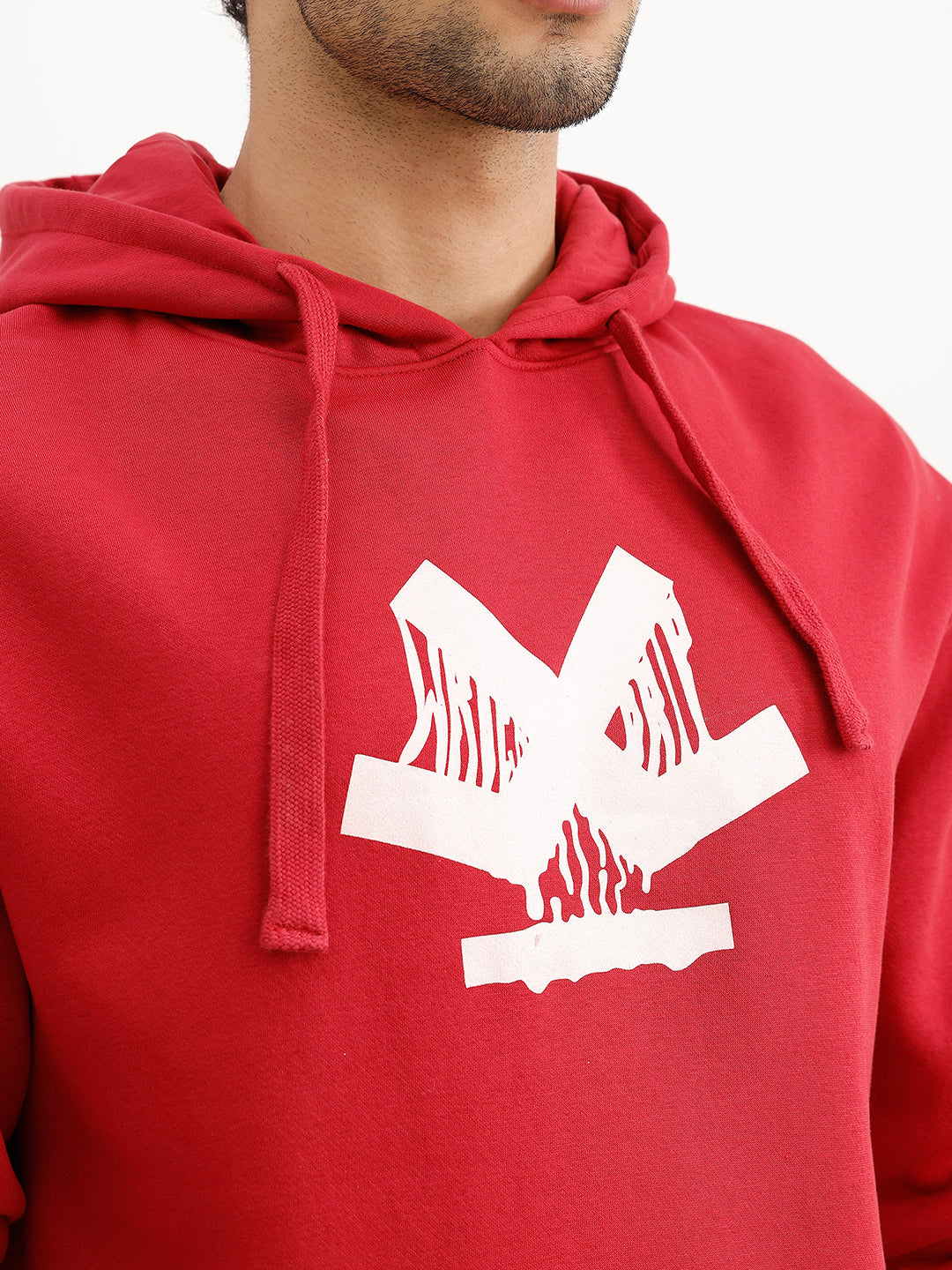 Oversized Placement Printed Hooded Sweatshirt | Red