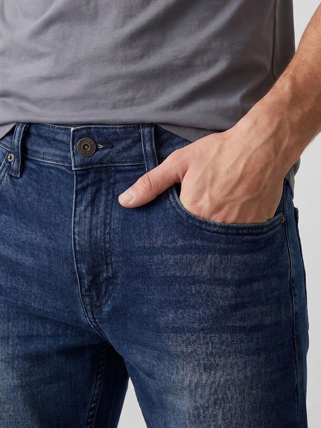 Faded Straight Fit Denim Jeans | Blue