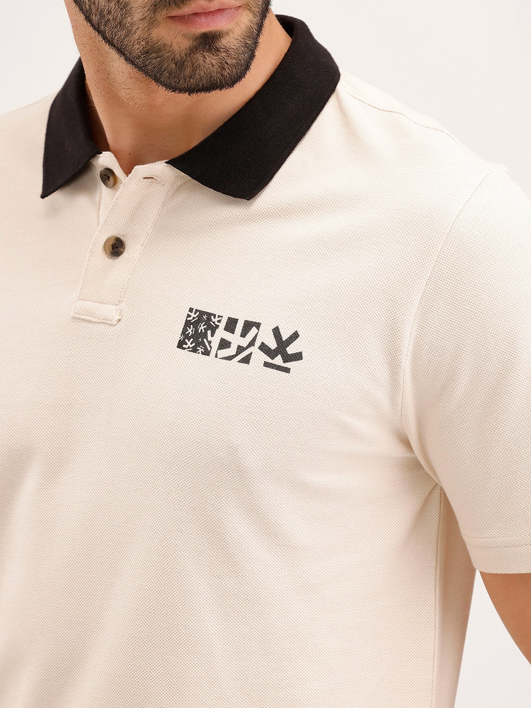 Slim Fit contrast Collar Polo T-Shirt | Beige