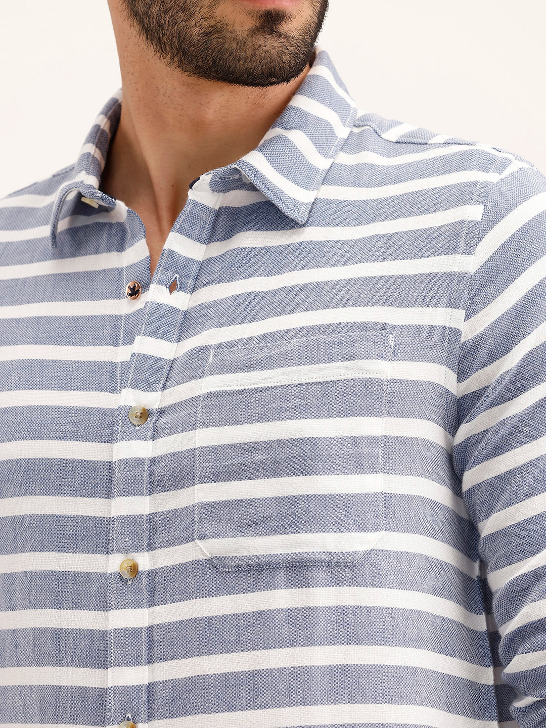 Regular Fit Striped 100% Cotton Shirt | Blue