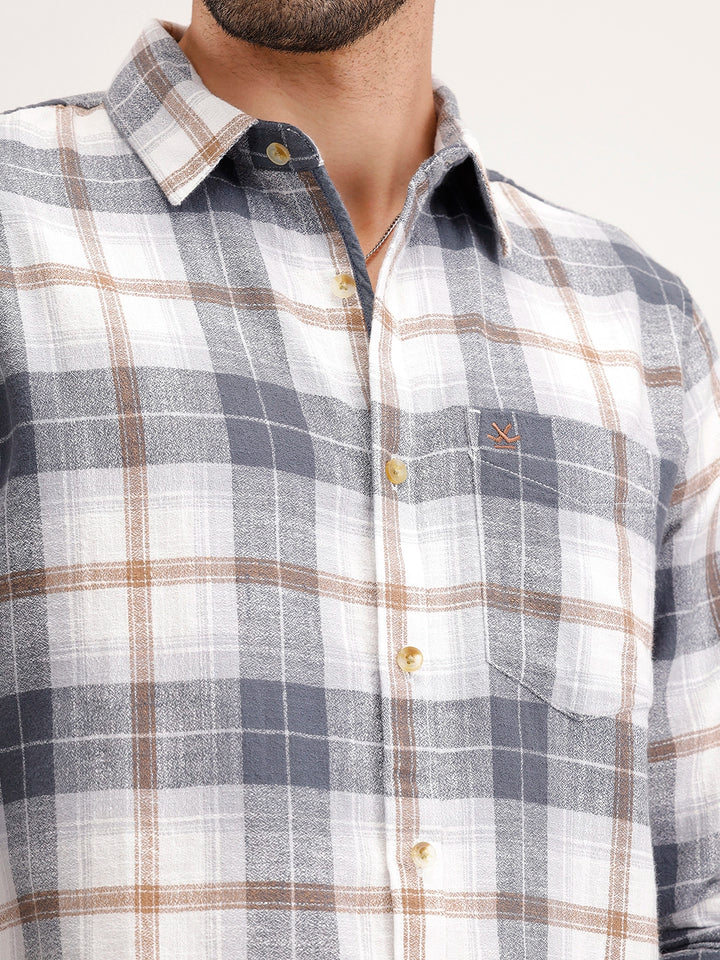 Slim Fit Checkered Full Sleeve Shirt | Blue