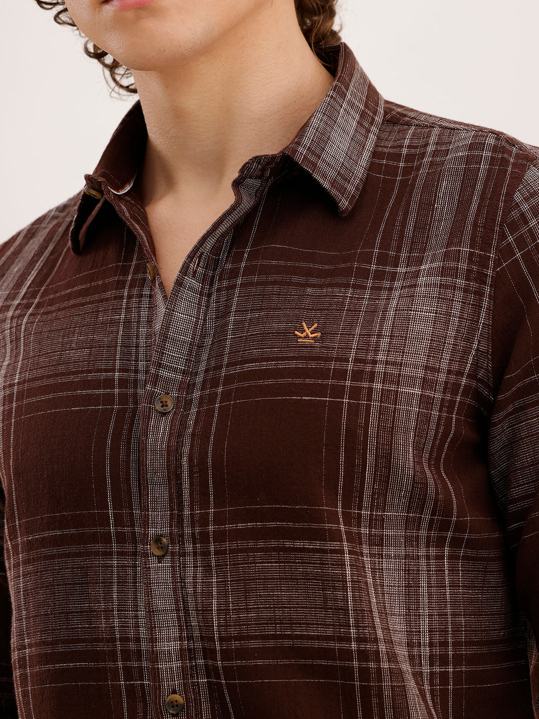 Slim Fit Checkered Shirt  | Brown