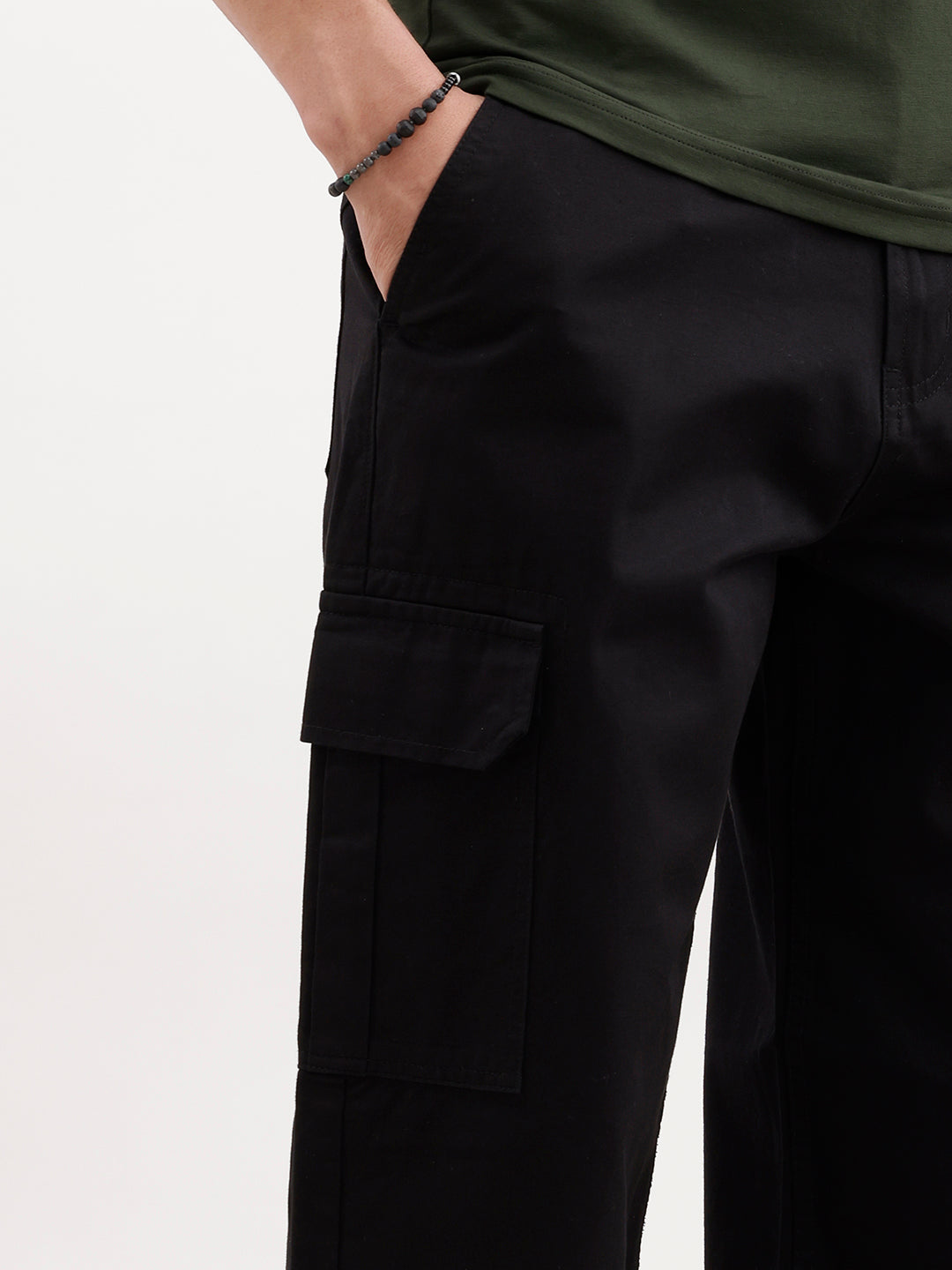 Solid Loose Fit Cargo Trouser | Black