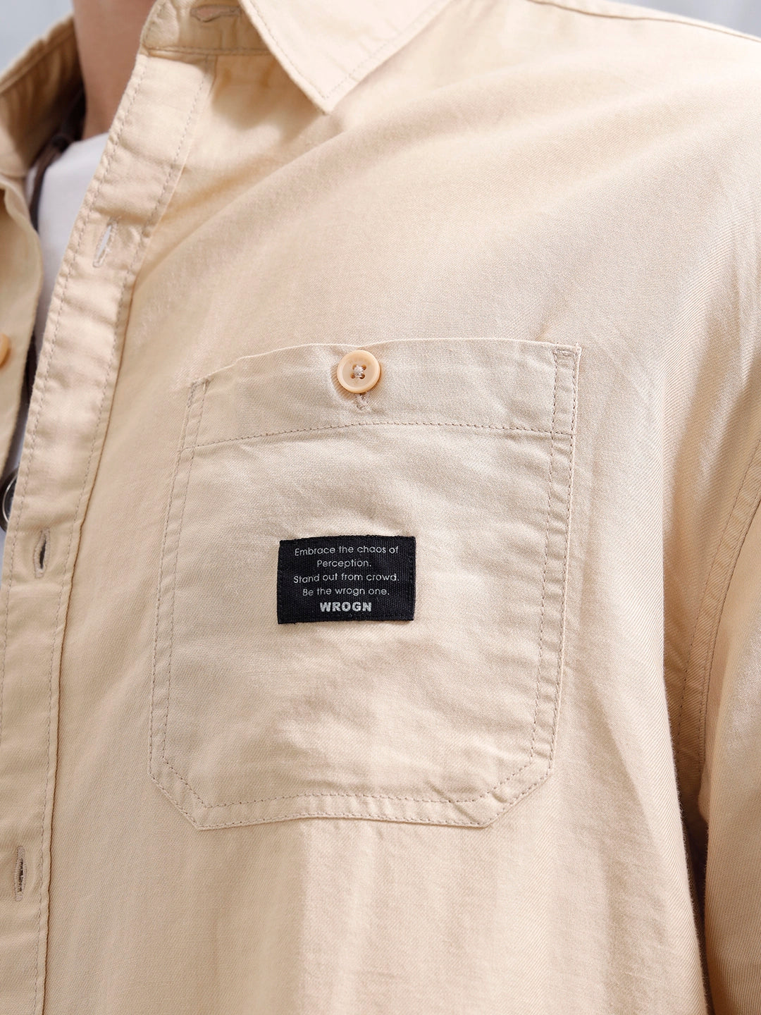 Oversized Fit Double Pocket Solid Shirt | Beige