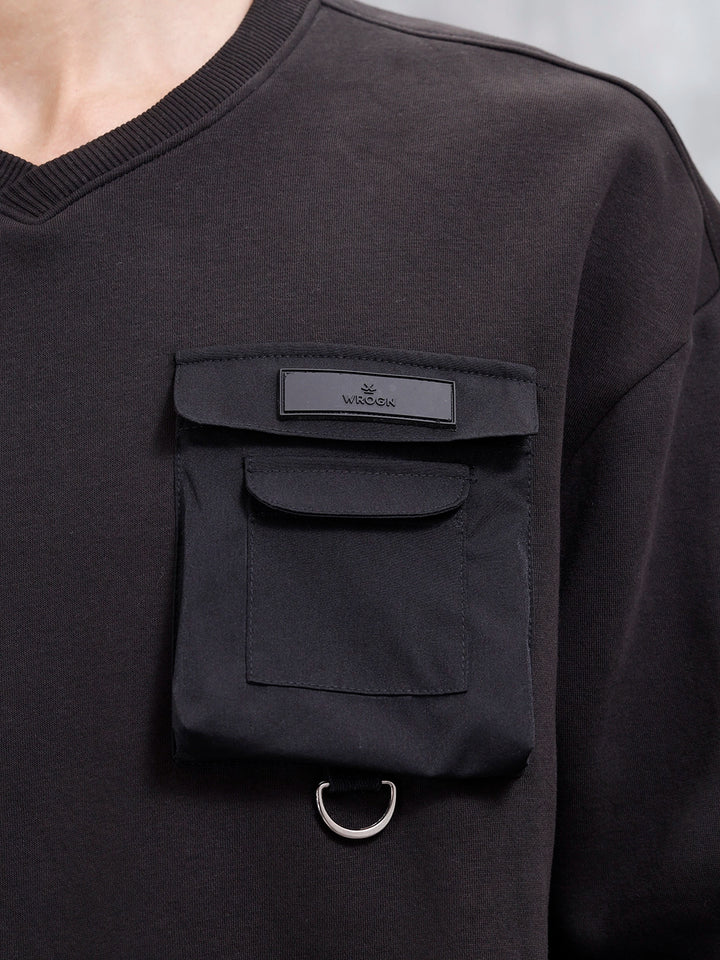 Utility Pocket Detail Casual Sweatshirt | Black