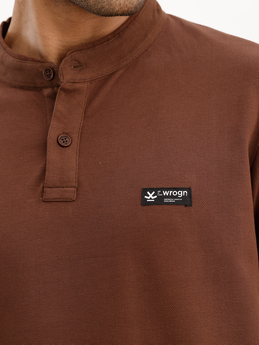 Mandarin Collar Polo T-Shirt | Brown | WSTS1631M