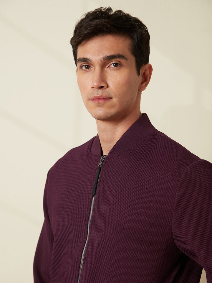 Solid Casual Wine Jacket