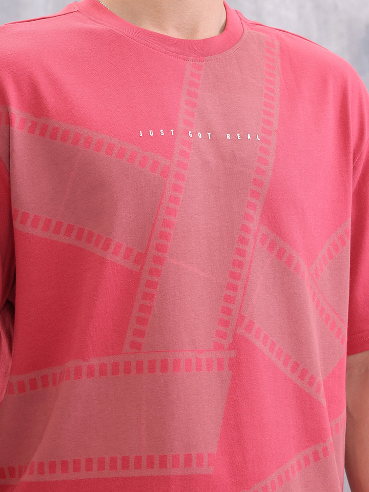 Tonal Logo Printed Oversized T-shirt | Red