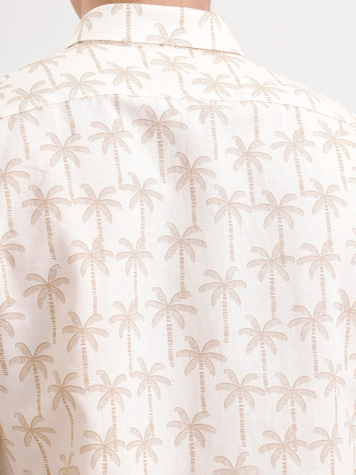 Slim Fit AOP Linen Blend Shirt  | Off White