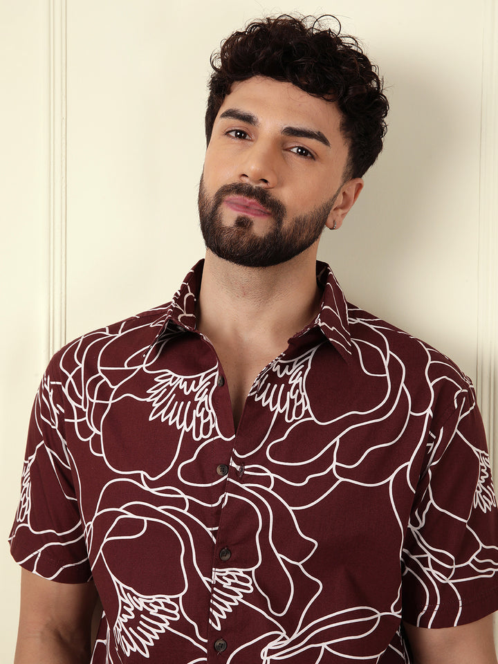 Abstract Floral Print Shirt | Maroon