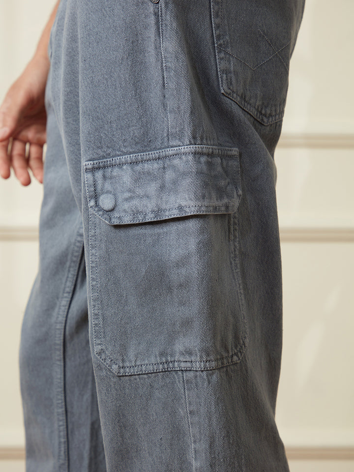 Solid Anti Fit Denim Cargo | Grey