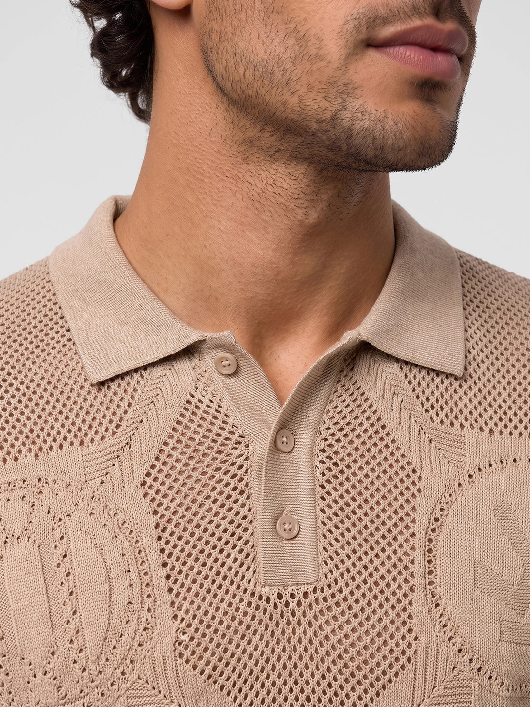 Classic Oversized Flatknit Polo T-Shirt | Brown