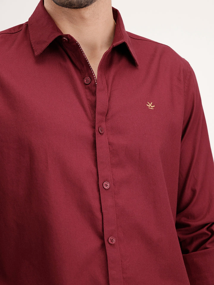 Solid Slim Fit 100% Cotton Shirt | Maroon