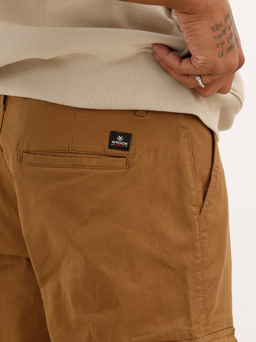 Solid Straight Fit Cargo Trouser | Brown