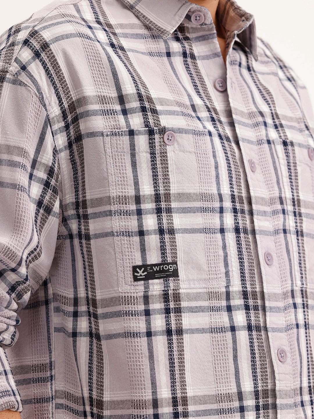 Textured Oversized Fit Double Pocket Shirt | Purple