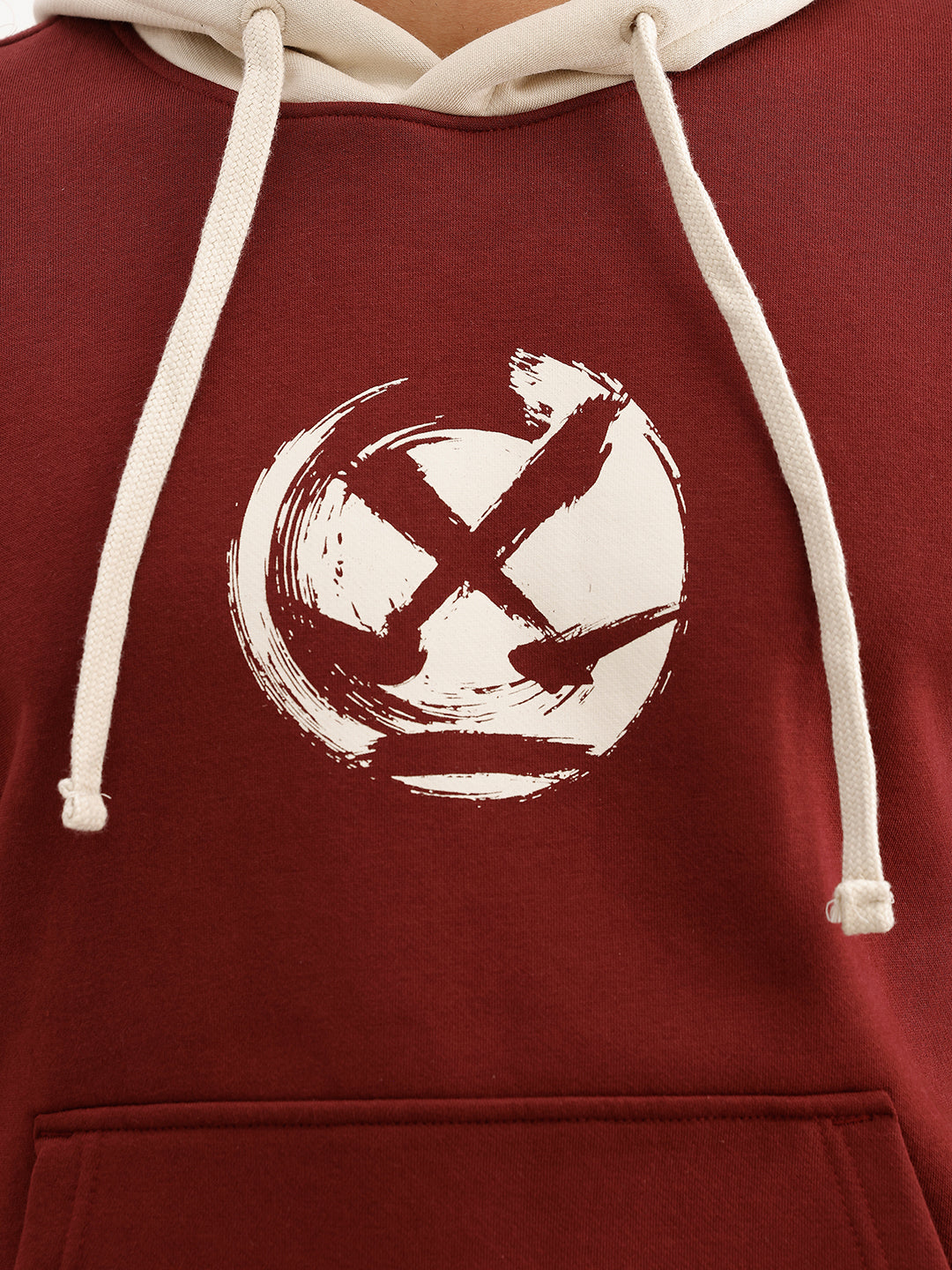 Placement Printed Contrast Hooded Sweatshirt | Maroon
