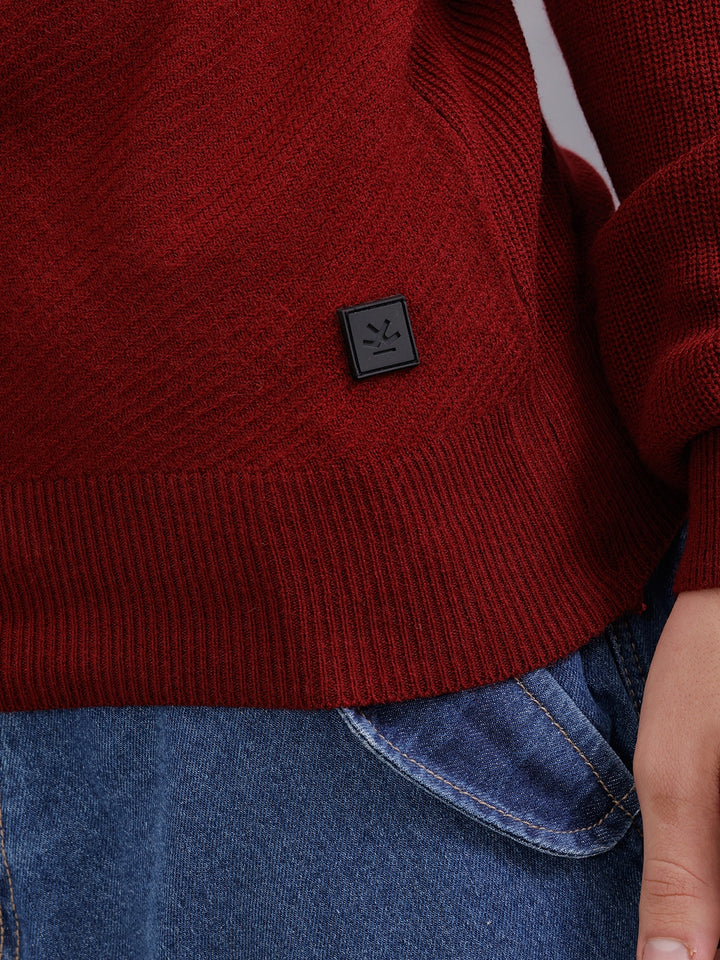 Solid Textured Pull Over | Maroon