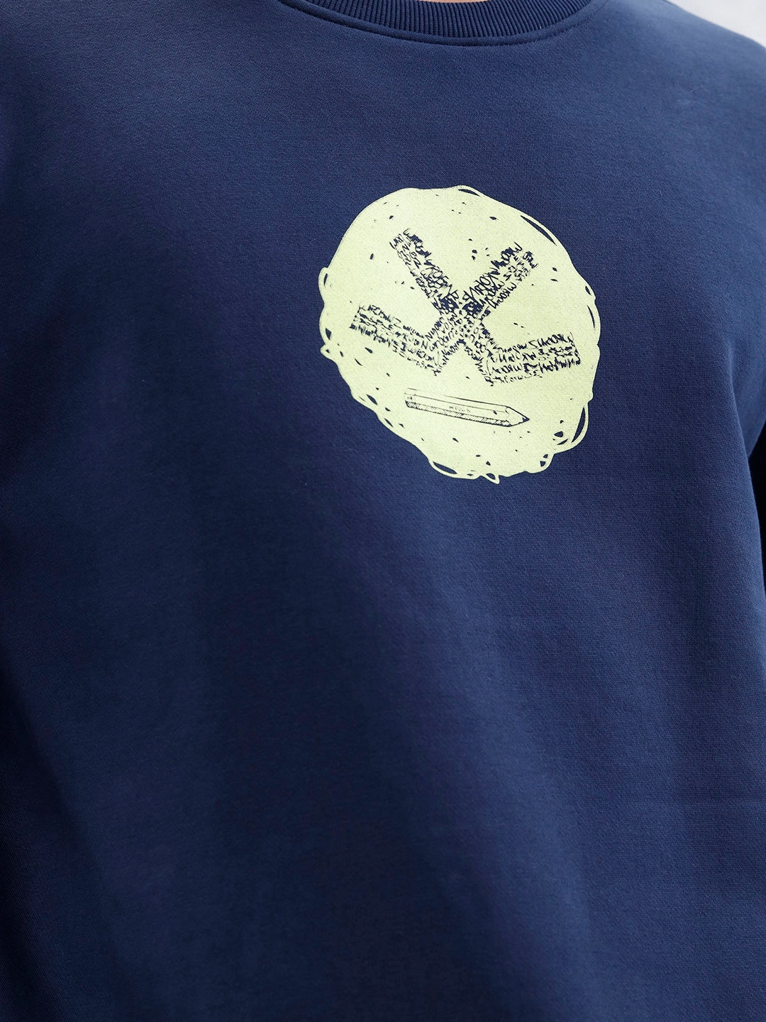 Wrogn Comfort Fit Graphic Sweatshirt For Men  | Navy Blue