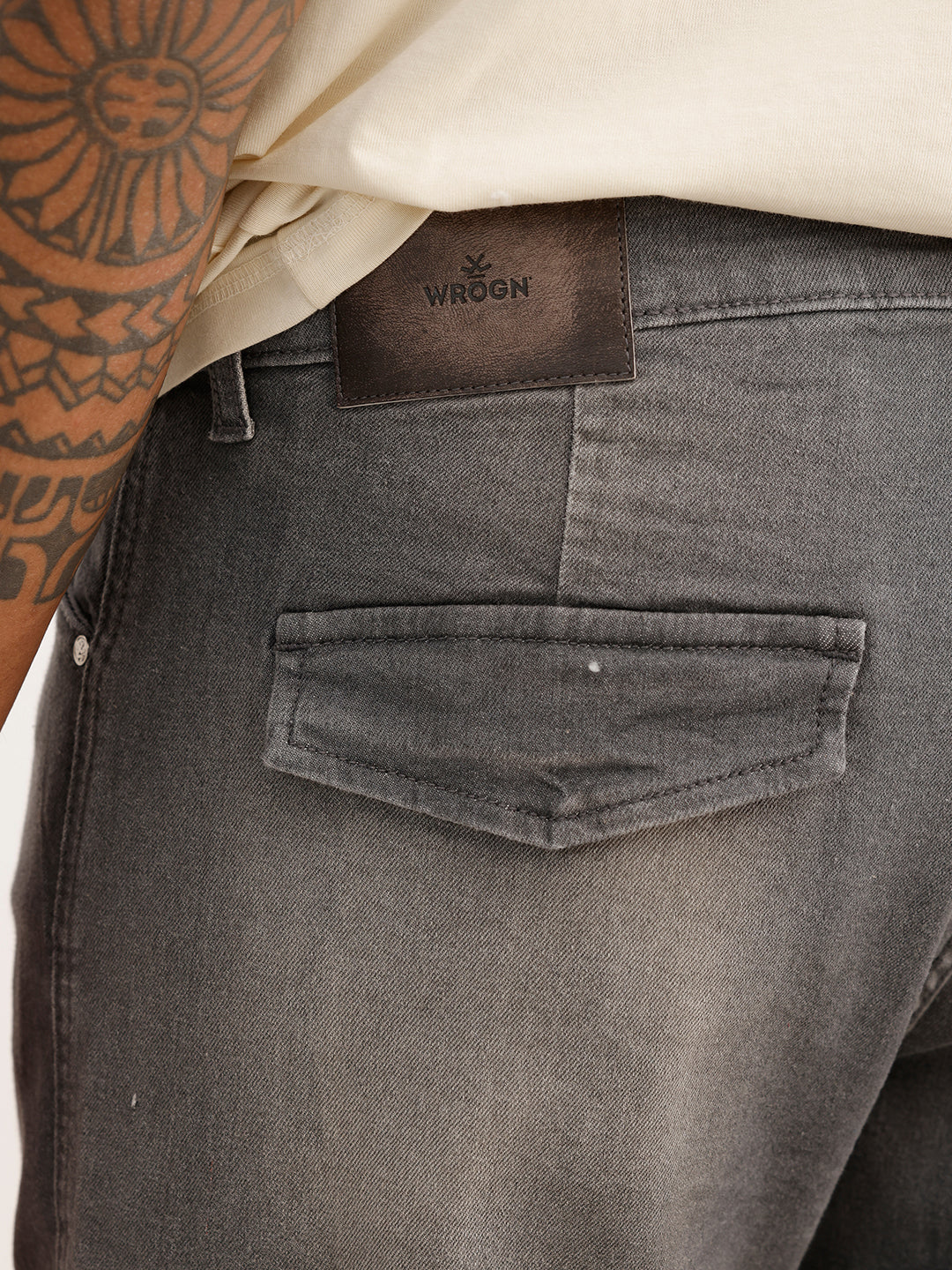 Faded Straight Fit Denim Cargo | Grey