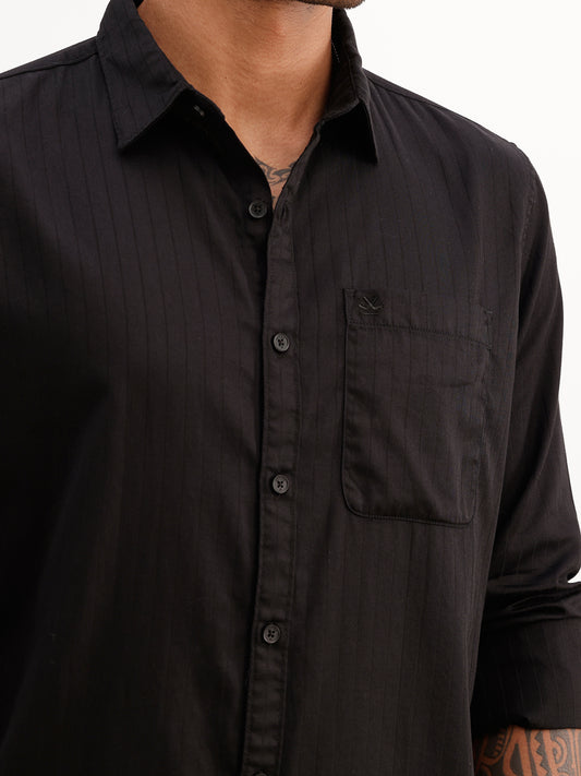 Regular Fit Textured Stripe Shirt | Black