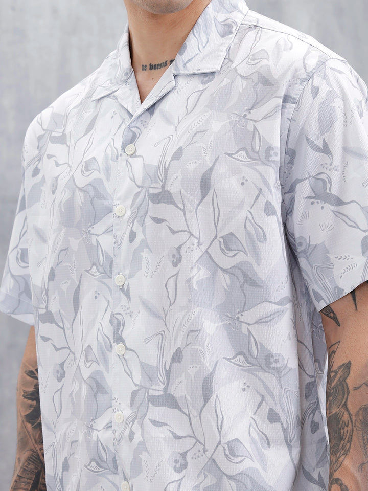 Men's Comfort Fit Resort Collar Printed Shirt | Grey