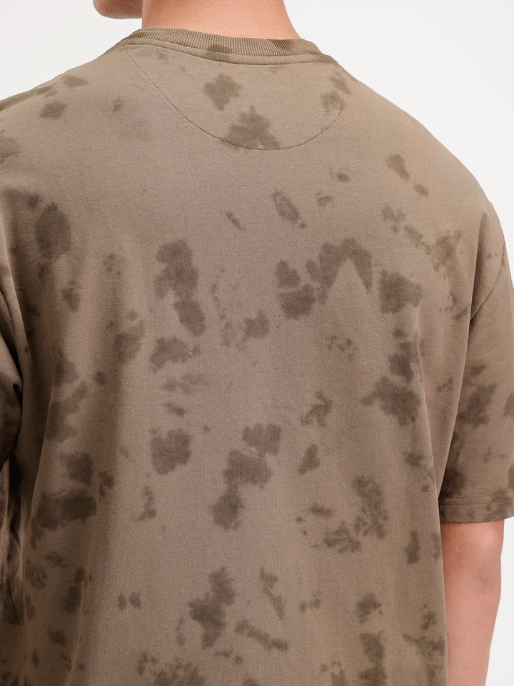 Washed effect tshirt with chest print | Olive