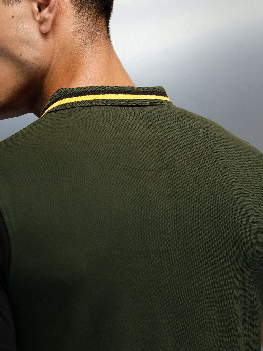 Colourblock Causal Men's Polo Neck T-Shirt | Olive
