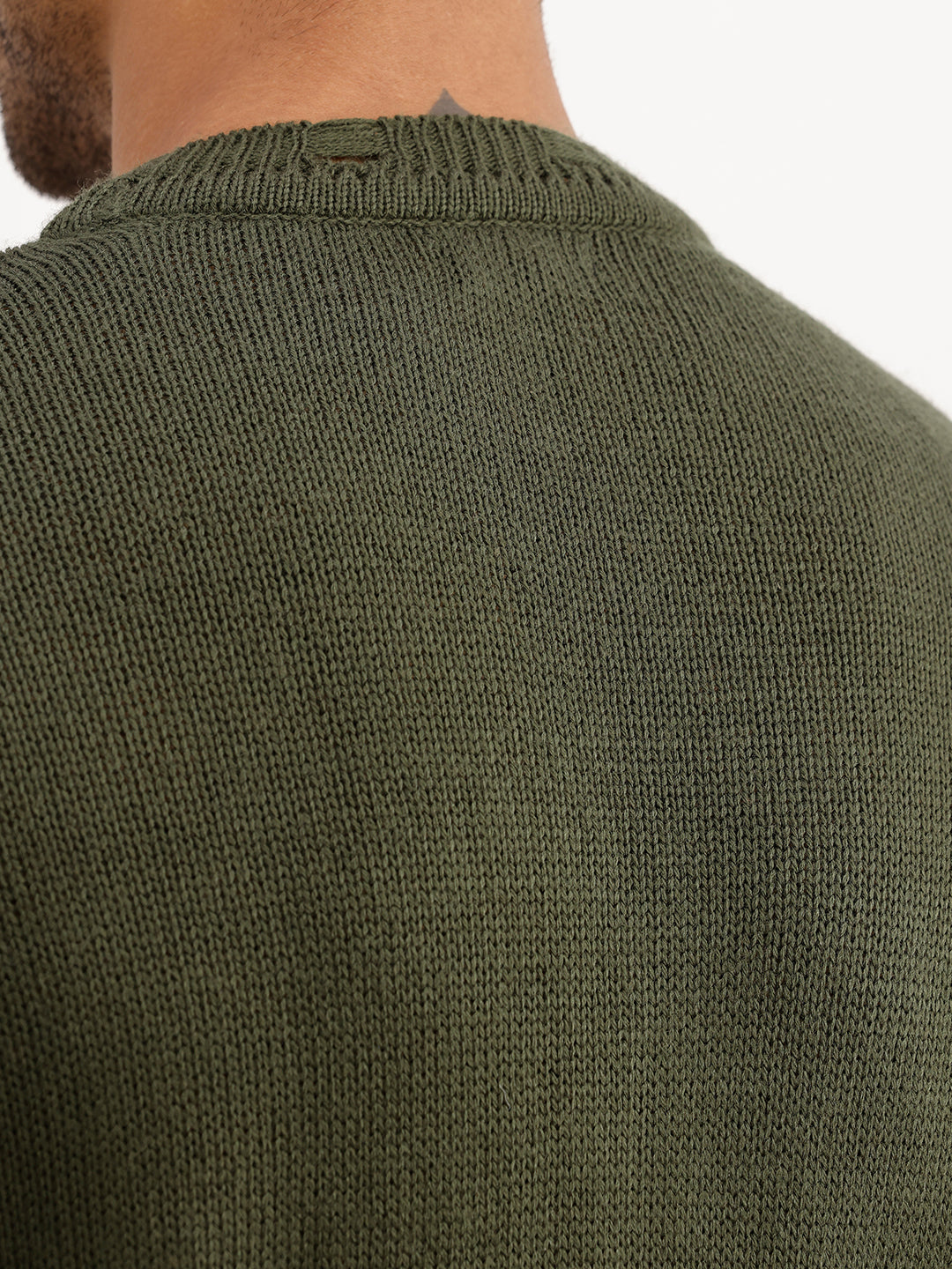 Solid Regular Fit Knitted Sweater | Olive