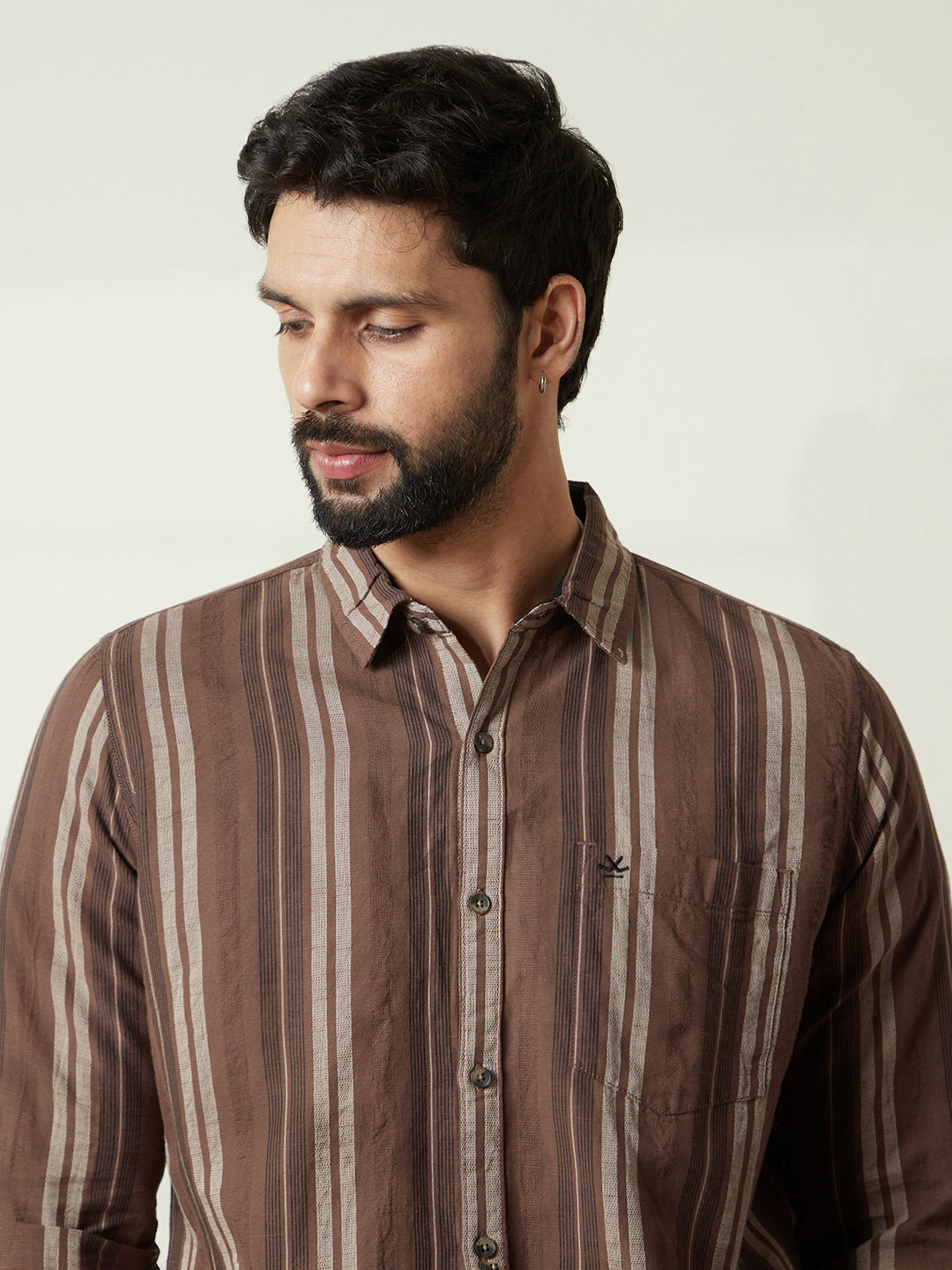 Striped Full Sleeve Shirt in Brown