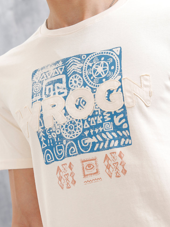 Ancient Markings Inspired Brand Carrier Slim Fit T-Shirt | Beige