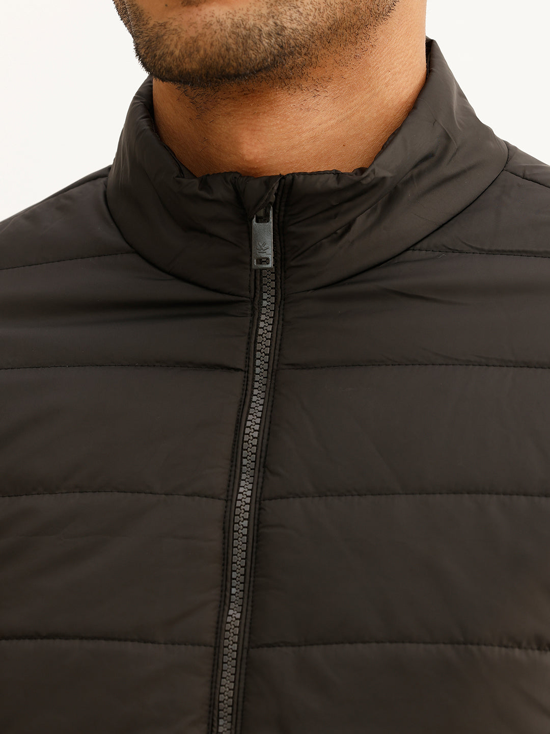 Solid Regular Fit Puffer Jacket | Black