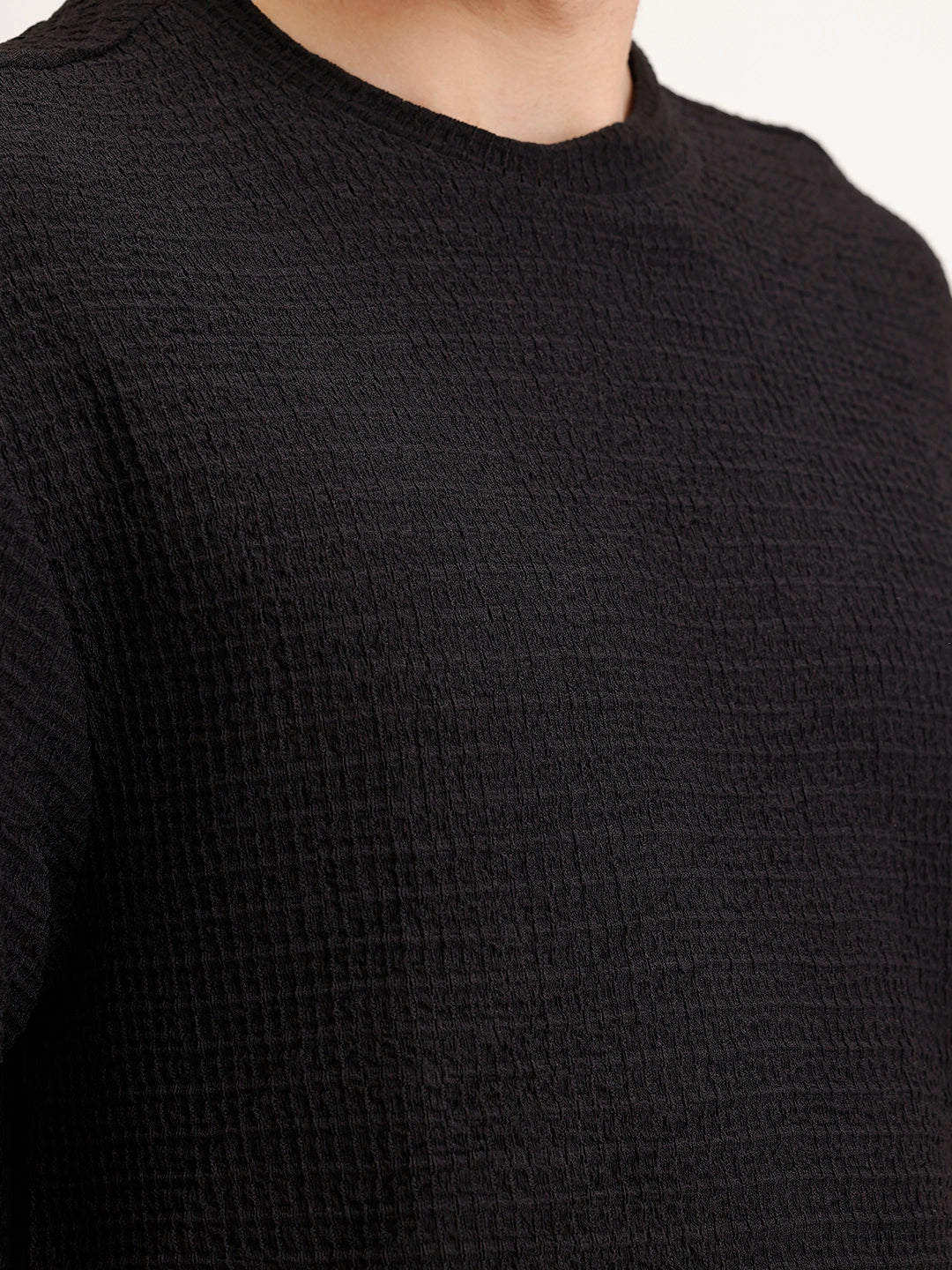 Solid Oversized Textured T-Shirt | Black
