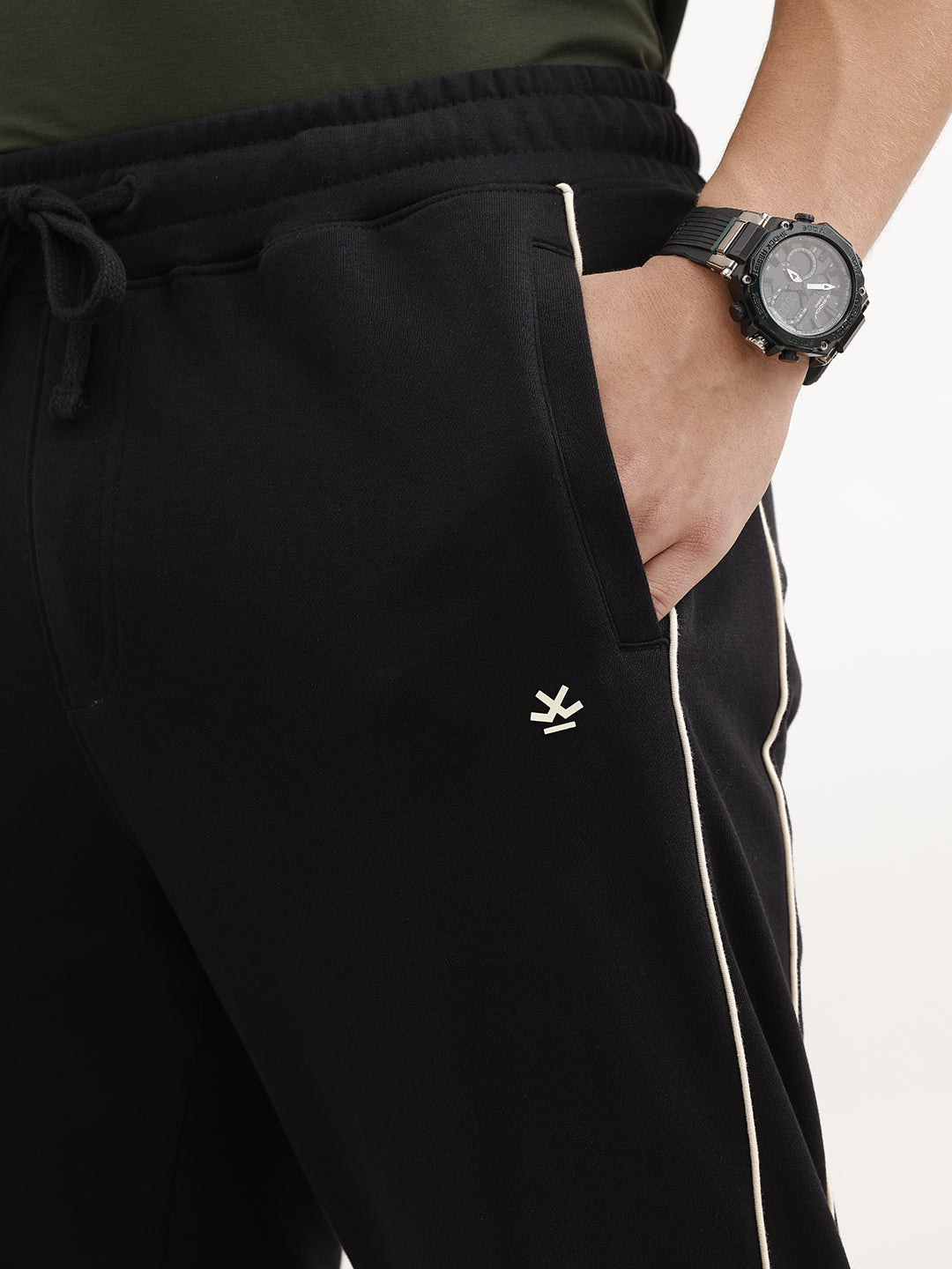 Solid Straight Fit Single Stripe Jogger | Black