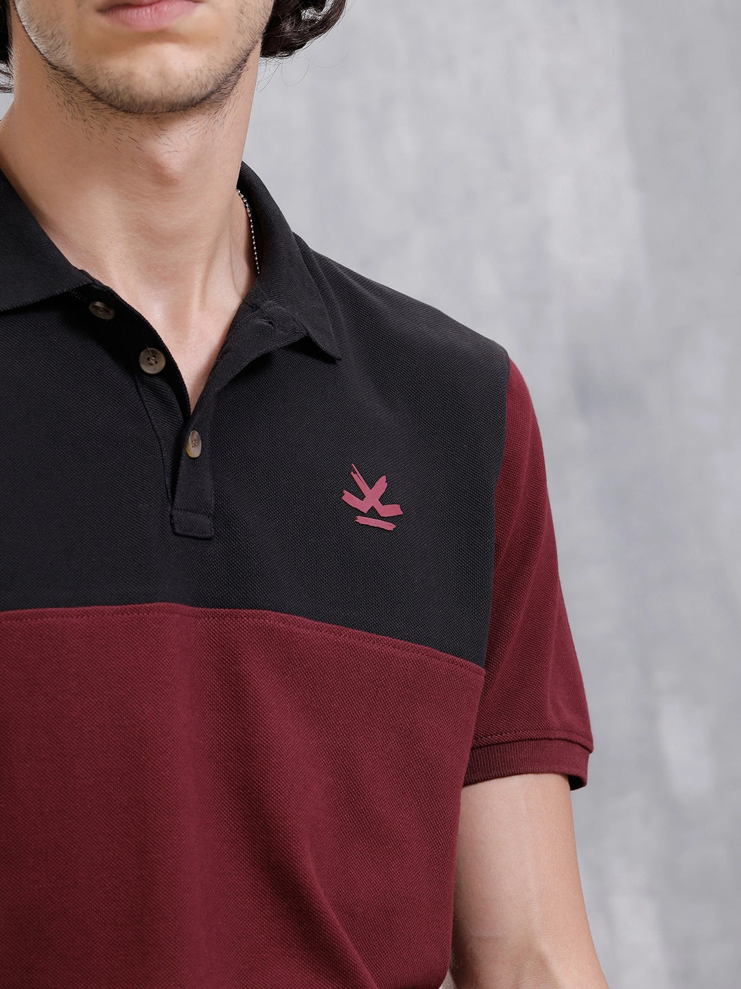 Cut & Sew Slim Fit Polo | Maroon/Black