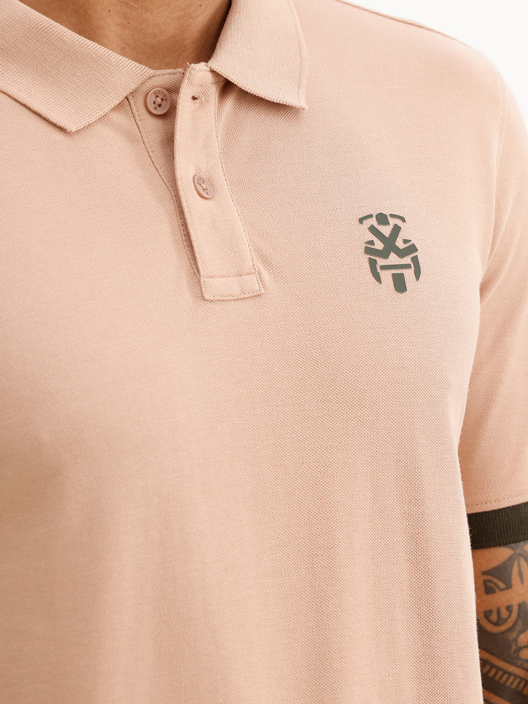 Slim Fit Contrast Sleeve Polo T-Shirt | Light Brown