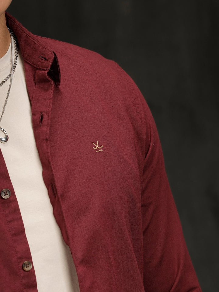 Solid Linen Blend Shirt | Wine