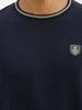 Solid Contrast Collar Full Sleeve T-Shirt | Navy Blue