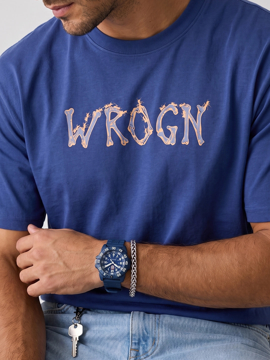 Classic Oversized Placement Printed T-Shirt | Blue