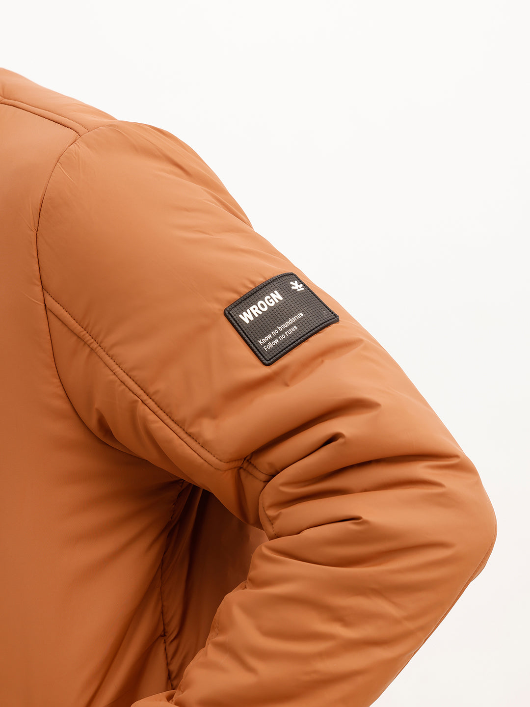 Solid Regular Fit Puffer Jacket | Brown