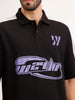 Oversized Placement Printed Polo T-Shirt | Black