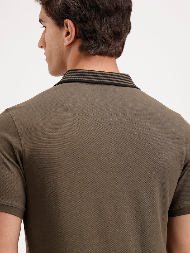 Classic Slim Fit Contrast Collar Polo T-Shirt  | Olive