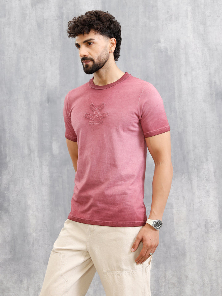 Grunge Pigment Washed T-Shirt With Logo Appliqué On Chest | Maroon