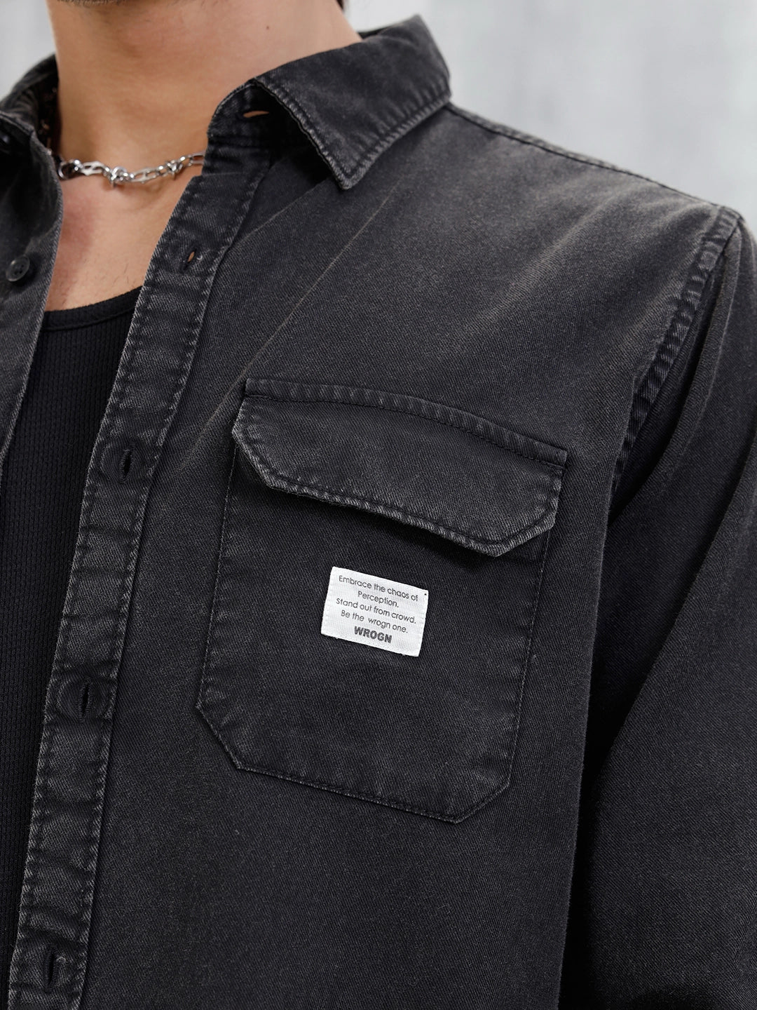 Double Pocket Overdyed Shirt | Black