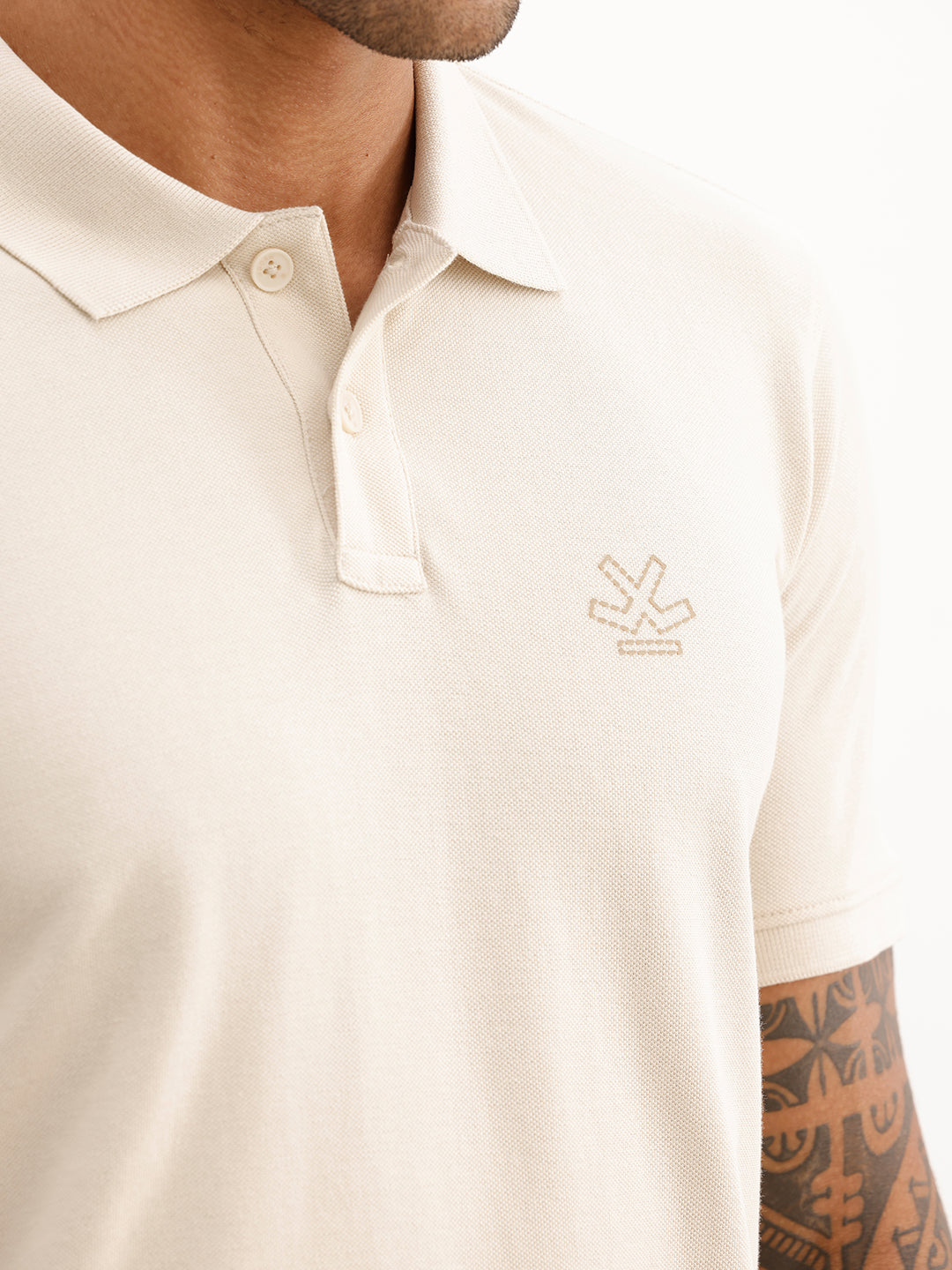 Slim Fit Gradient Printed Polo T-Shirt | Beige