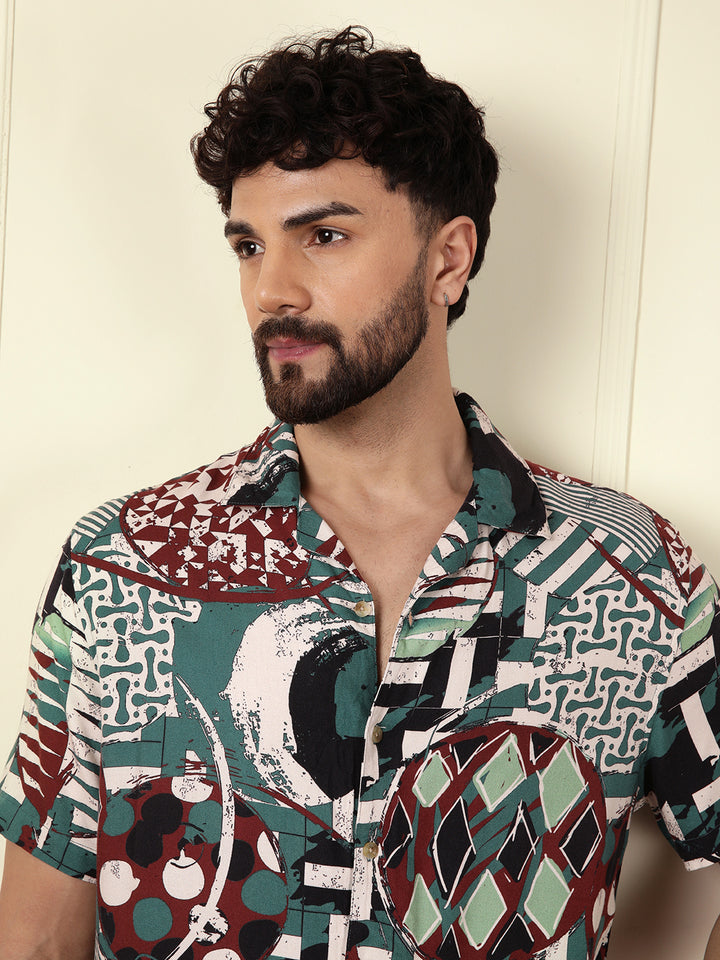 AOP Fluid Light Weight Viscose Shirt | Dark Green