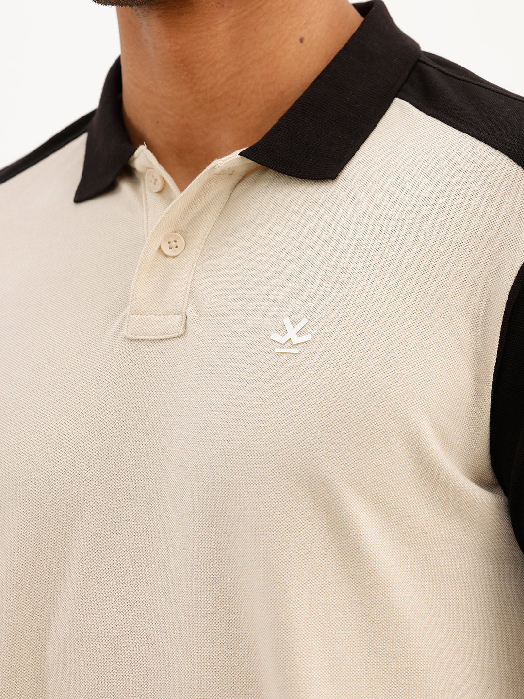 Classic Regular Fit Contrast Sleeve Polo T-Shirt | Beige