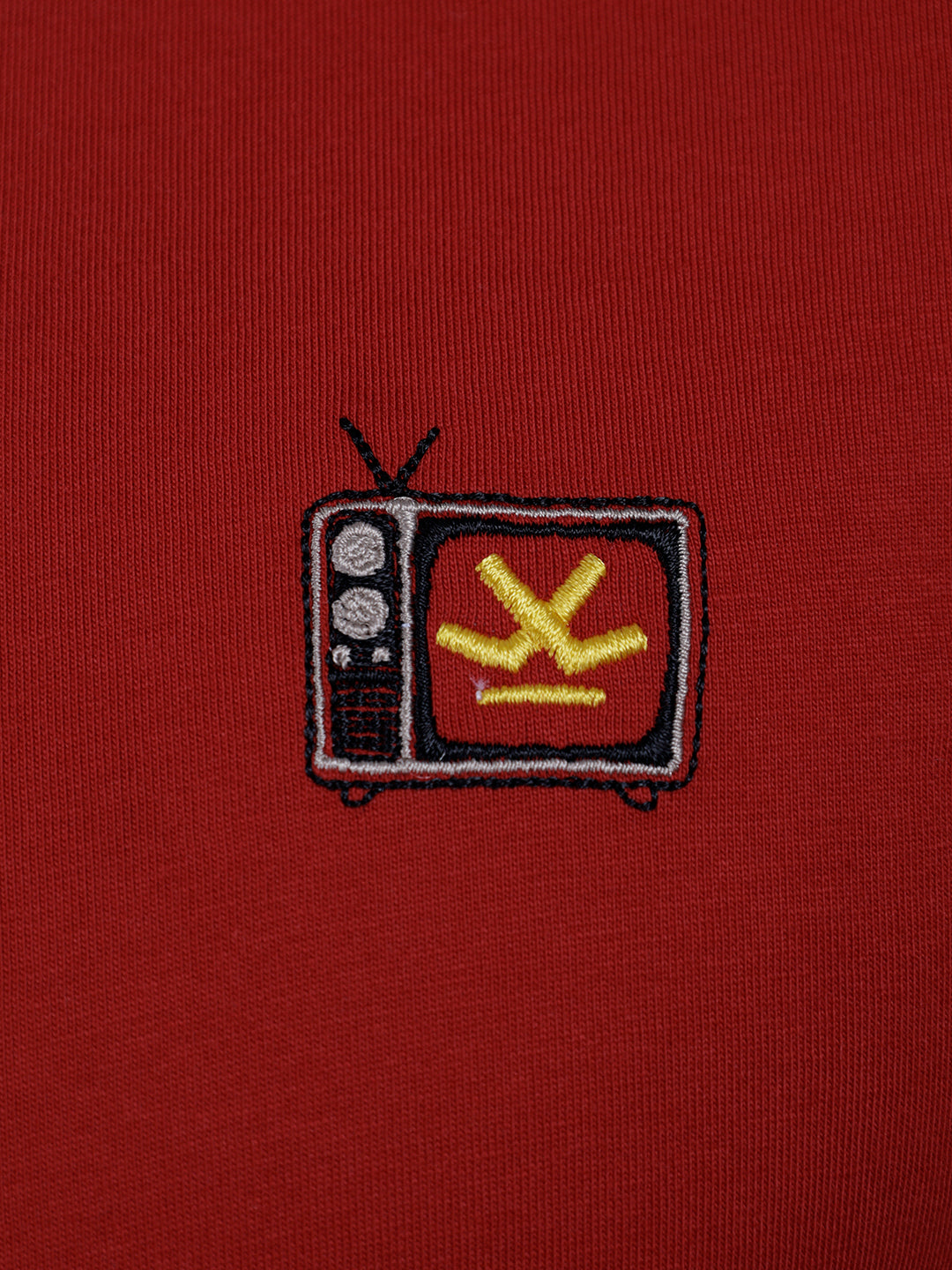 Elevated Men’s Casual Tee with Retro Graphic Embroidery | Red