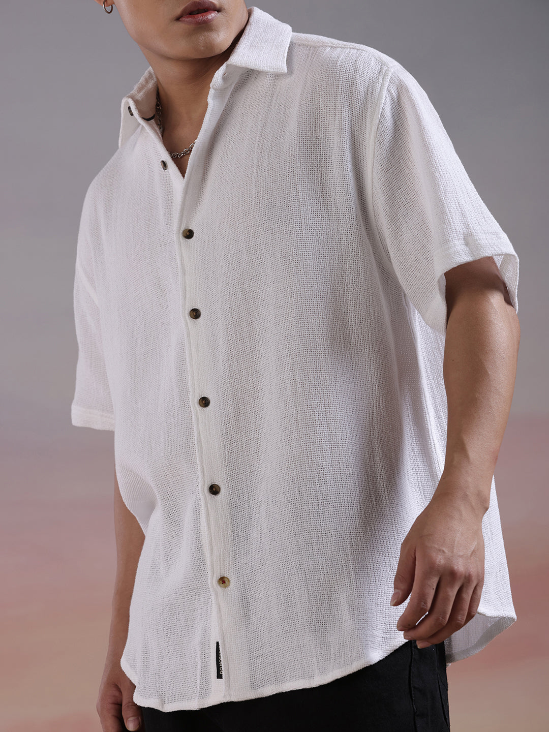 Textured Half Sleeve White Shirt